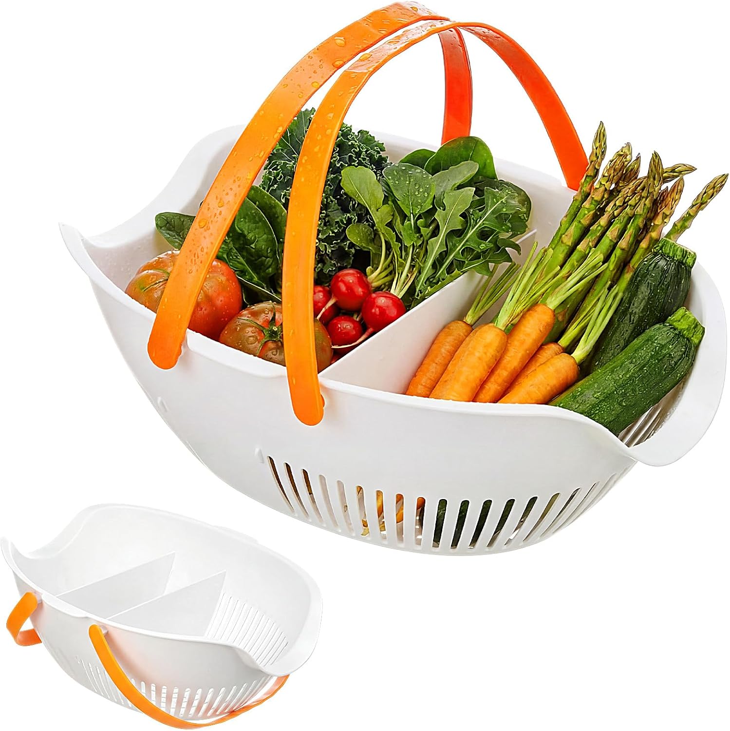 Nuogo 2 Pcs Garden Harvest Basket with Dividers Tool Caddy,White