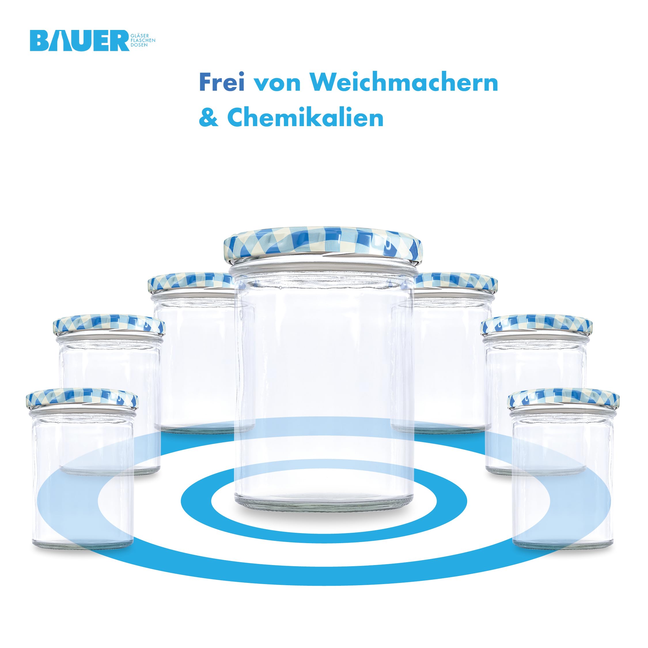 flaschenbauer.de 48er Set Sturzgläser 430 ml inkl. Twist Off Deckel TO82 zum Einmachen von Suppen (Deckel Blau, TO82)
