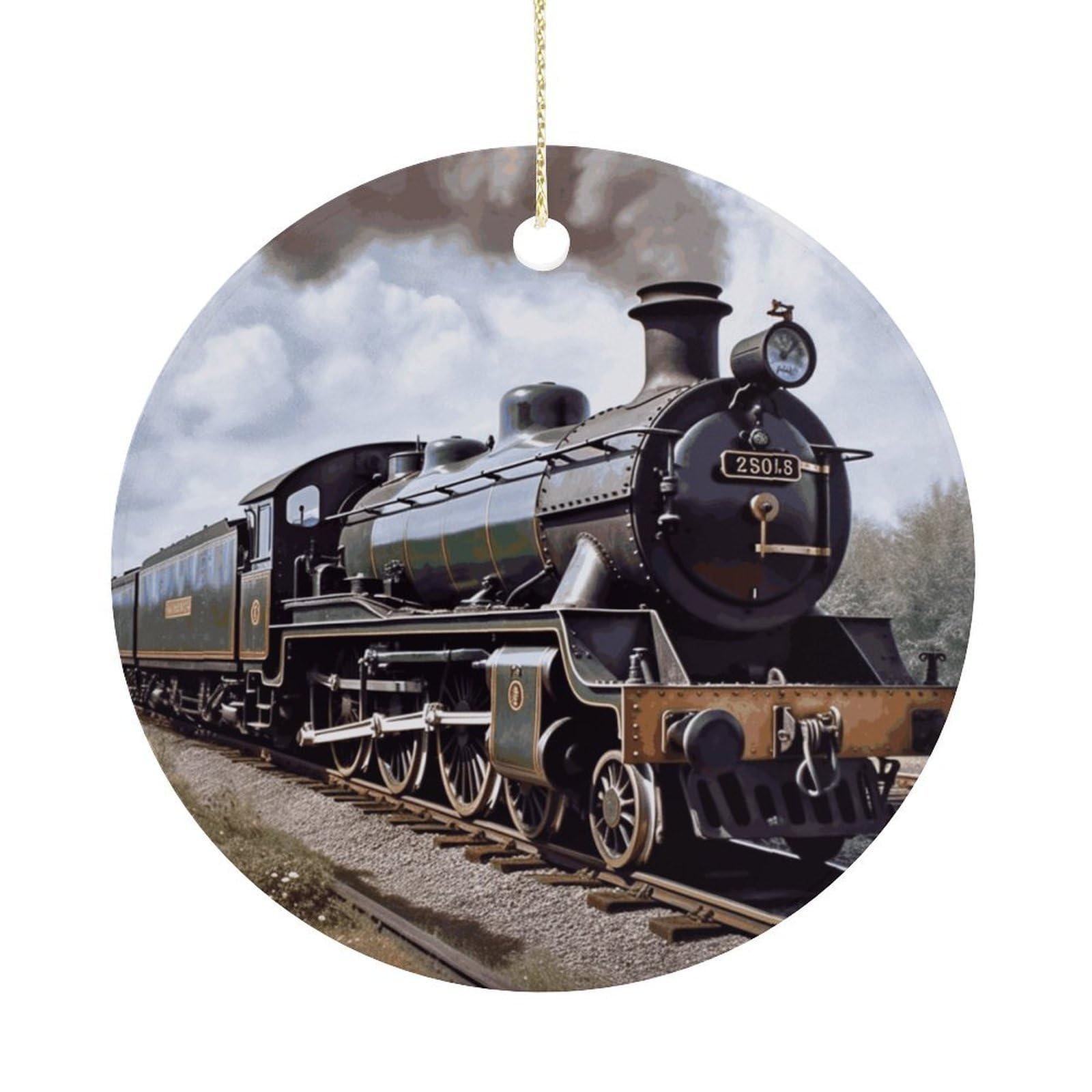Steam Locomotive Train Christmas Ornaments Colorful Round Ceramic Ornament Christmas Hanging Decor Christmas Tree Decorations Xmas Keepsake for Women Men Xmas Holiday Party