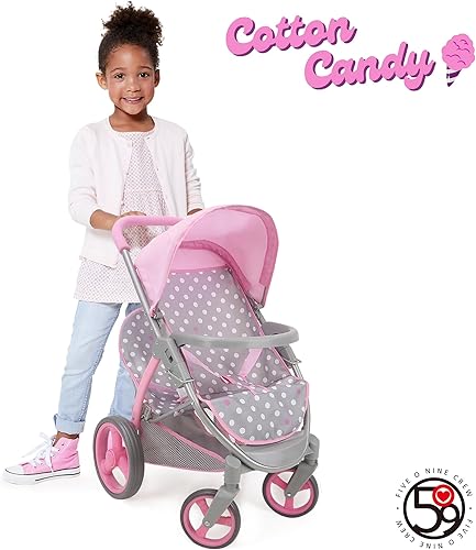Miniatura 6 de 509 Crew Cotton Candy Pink Cochecito de muñeca en tándem gemelo, rosa, gris, lunares, muñecas de hasta 18 pulgadas, capacidad para 2 muñecas,