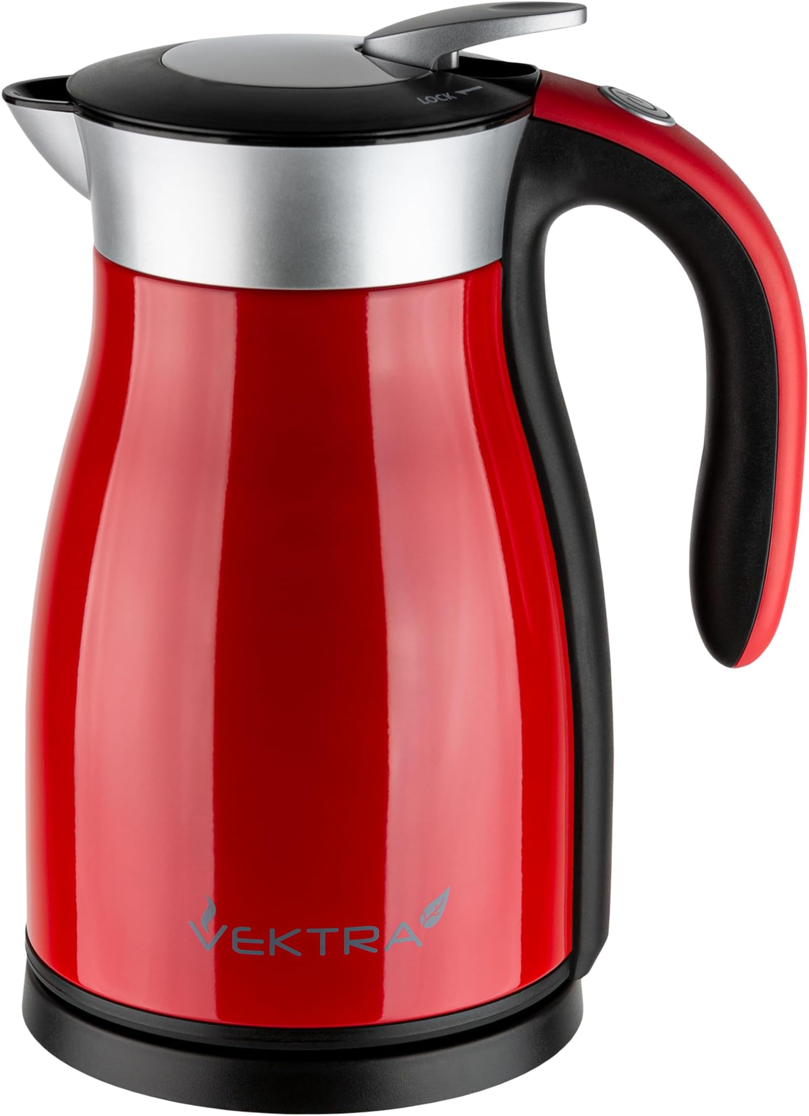 VektraVEK-1701R Vacuum Insulated Environmentally Eco Friendly Easy Pour Cordless Kettle, 1.7 Litre, Red