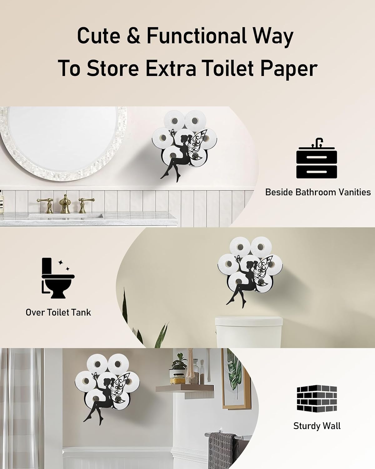 Fairy Toilet Paper Holder for 8 Extra Rolls, Funny Decorative Wall Mounted Storage, Farmhouse Bathroom Animal Decor Accessories Storage Cabinet