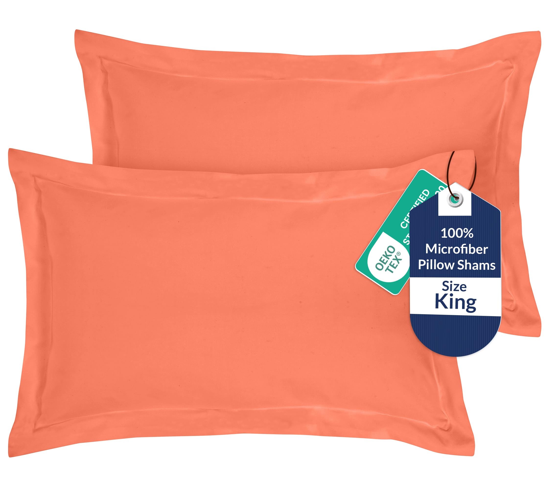 Royale Linens Microfiber King Size Pillow Shams Set of 2 - Coral Shams