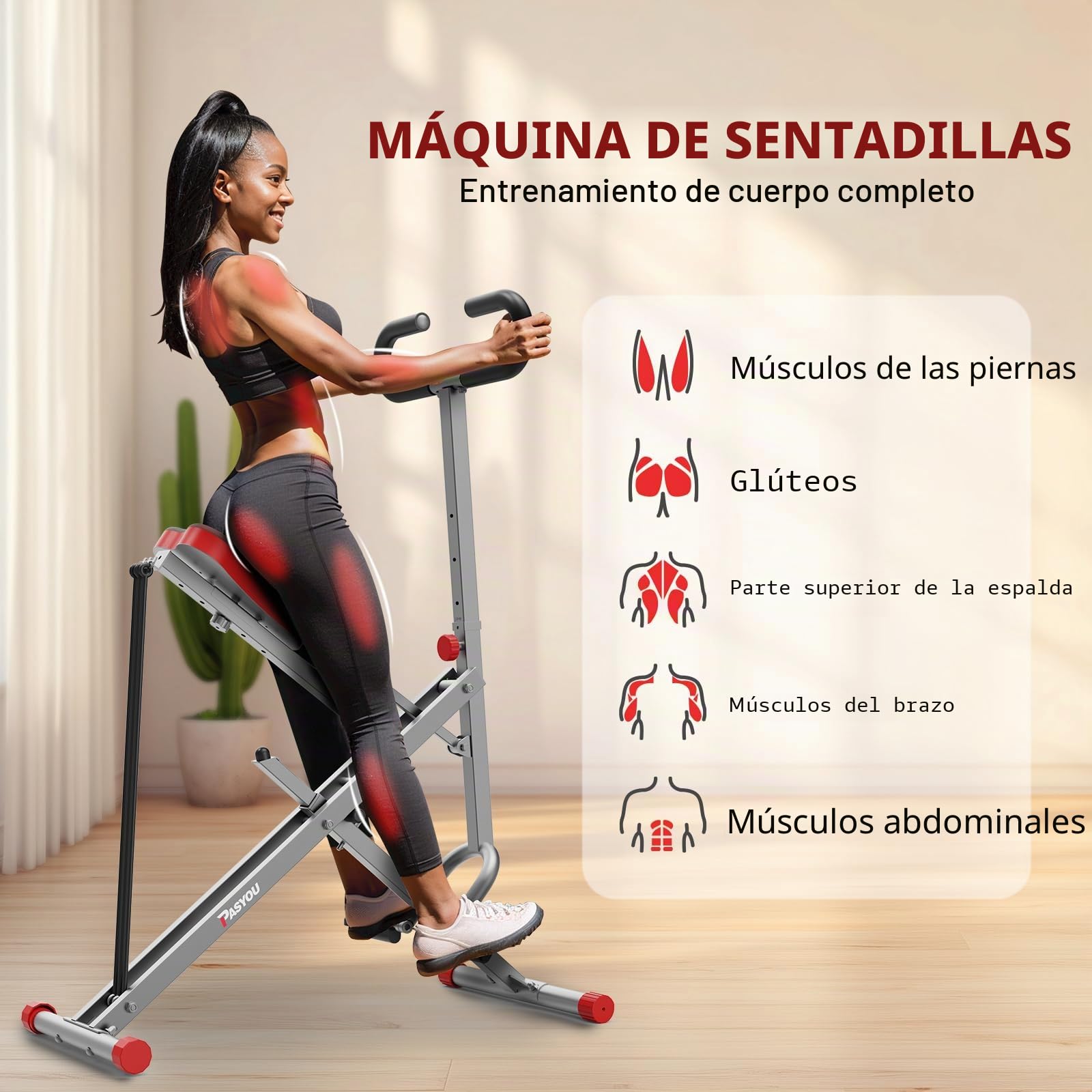 PASYOU Upright Row-N-Ride, Versatile Full-Body Workout Squat Assist Trainer, petorales, glúteos, Abdominales, piernas y Brazos Trainer Machine, máquina de Sentadillas Plegable, Carga Máxima122 KG