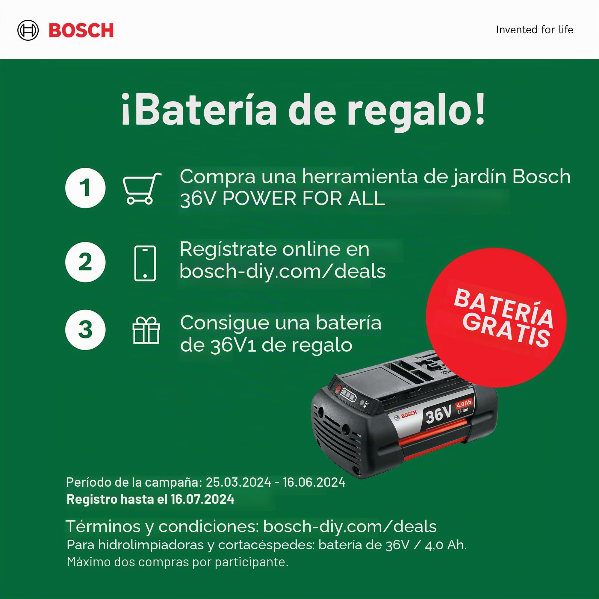 Bosch cortacésped de óptima Potencia a batería AdvancedRotak 36V-40-650