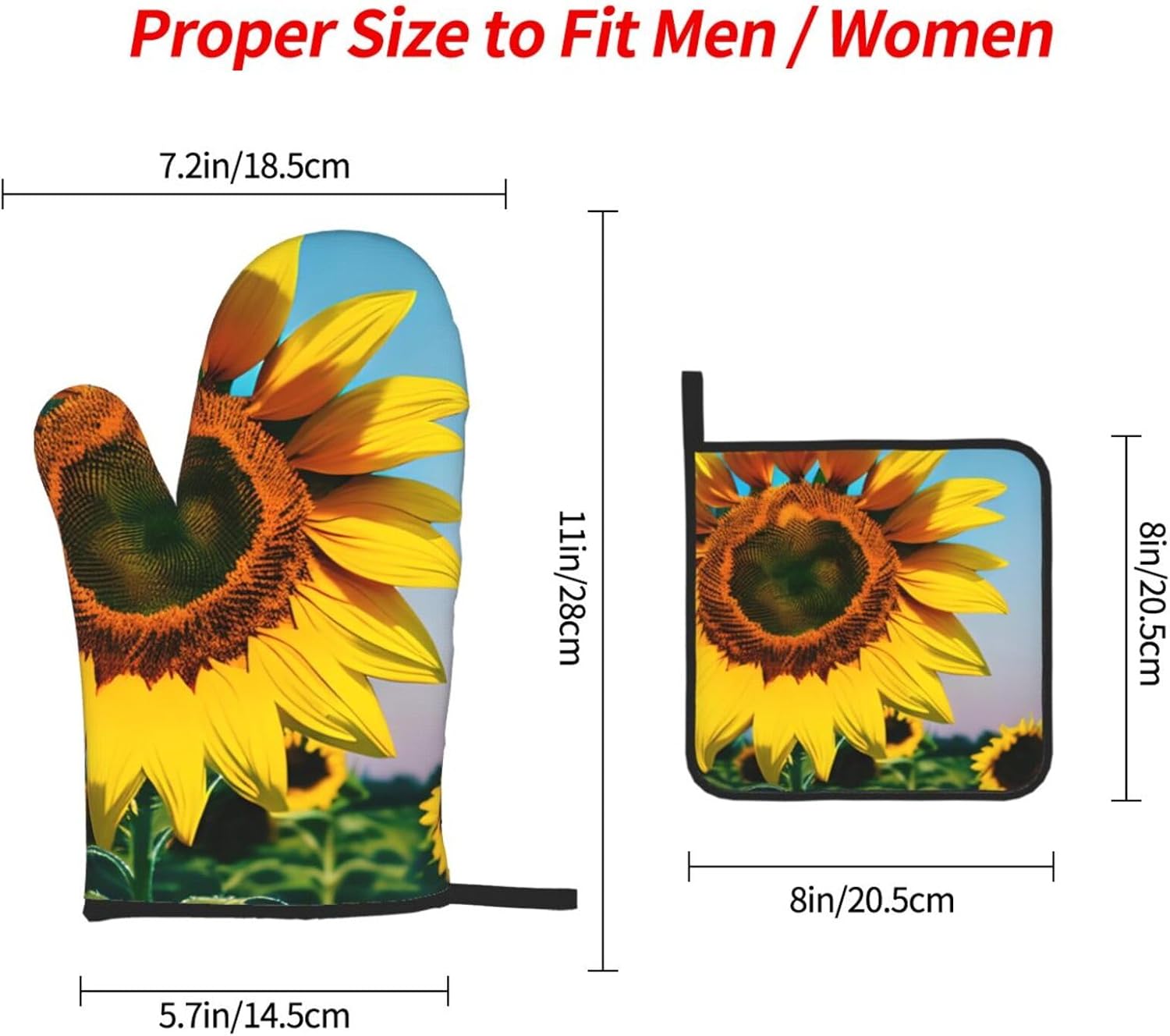 Sunflowers Flowers Print Heat Resistant Microwave Gloves, Used for Baking, Cooking, and Fashion Kitchen Essentials