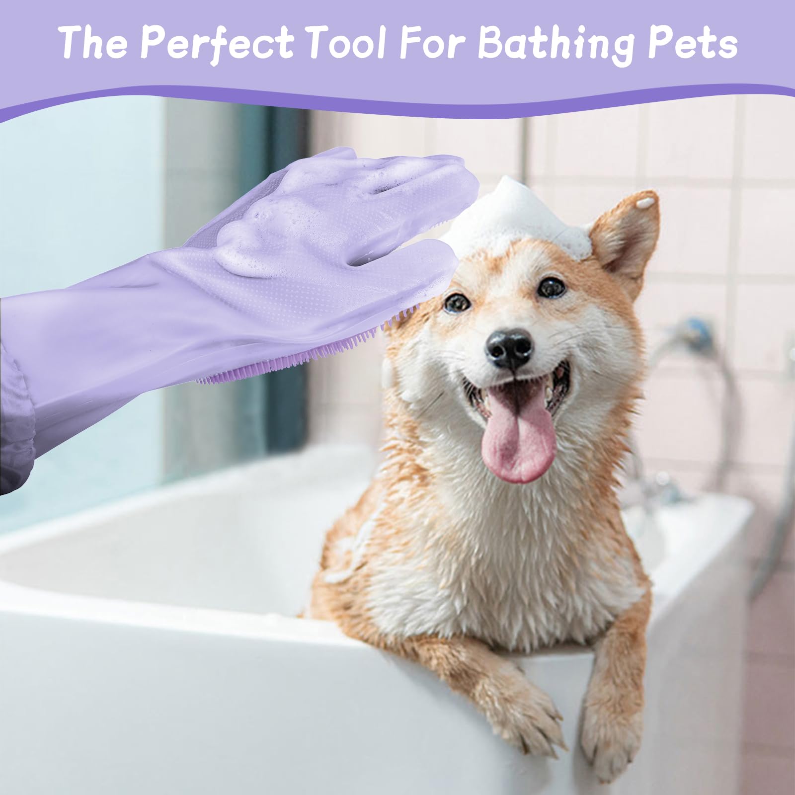 Guantes 2 en 1 para lavar perros con cepillo de dientes de dedo, guantes de baño de silicona para mascotas, para una limpieza suave, masaje y desprendimiento, perfectos para perros y gatos,