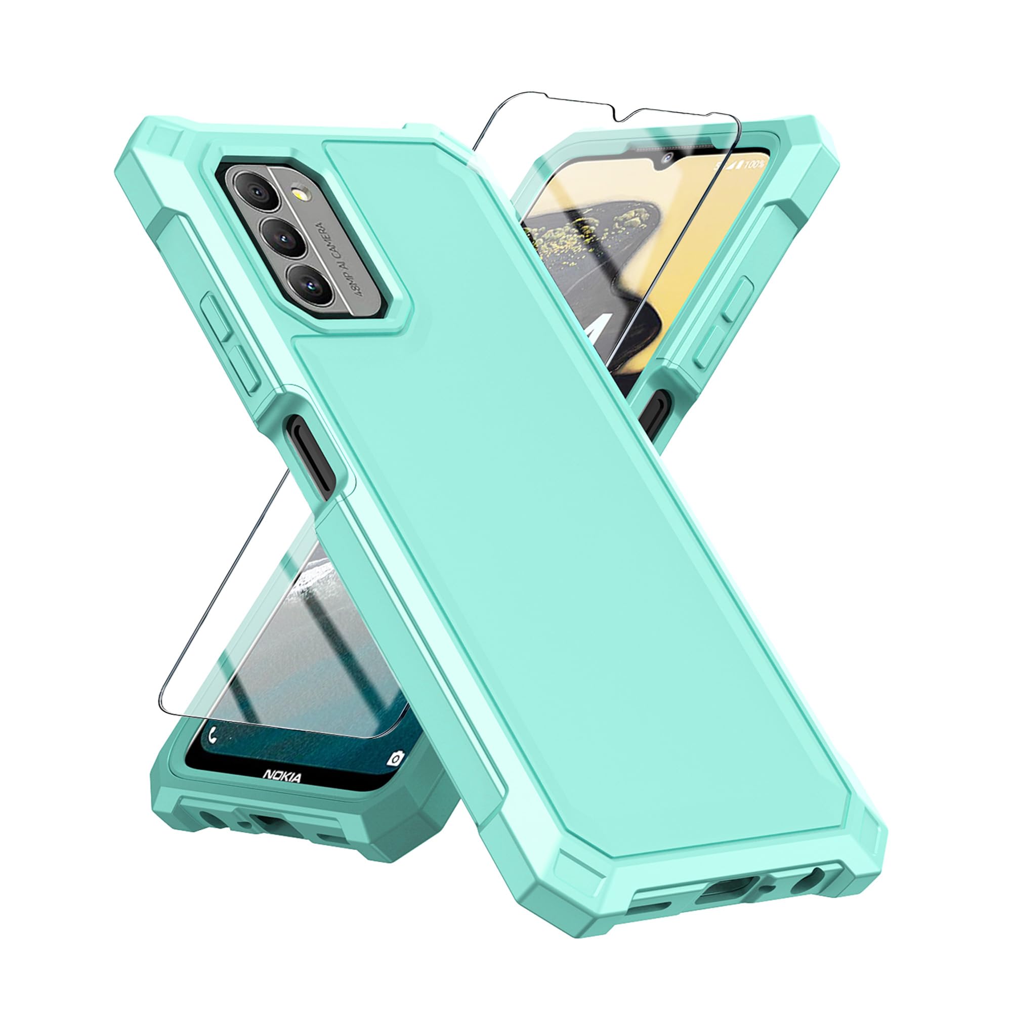 for Nokia G310 5G Case with Tempered Glass Screen Protector,Slim Soft Silicone Full-Body Protective Case, [Military-Grade] Durable Drop Shock-Absorption Phone Cover (Mint Green)