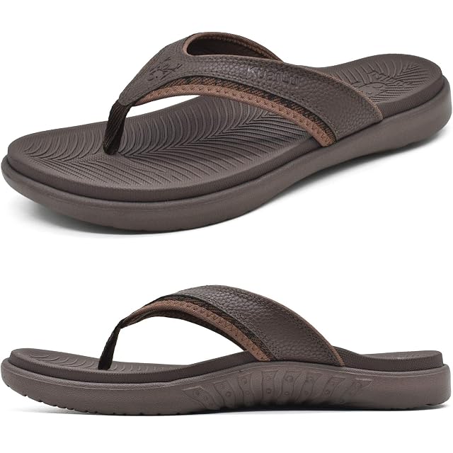KuaiLu Mens Sport Flip Flops Comfort Orthotic Thong Sandals with Plantar Fasciitis Arch Support Outdoor Summer Beach Size