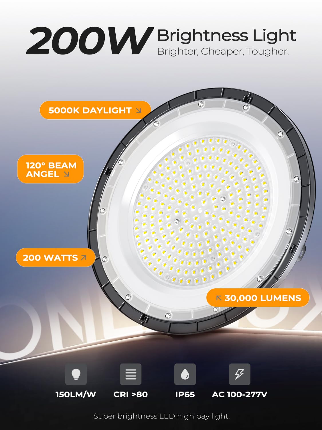 200W UFO LED High Bay Lights 30000LM LED Shop Lights Garage Lights IP65 Waterproof 5000K Daylight Industrial for — view 2