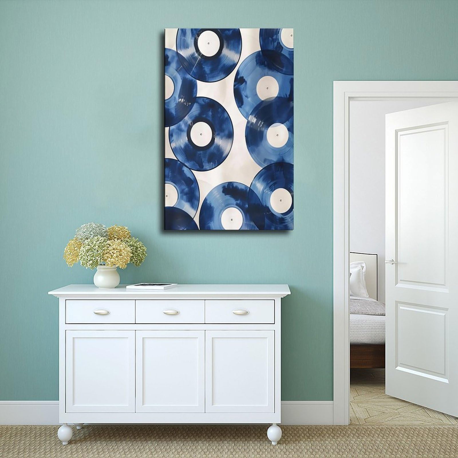 QIOTBVV Dischi in vinile blu retrò, decorazione per camera da letto, ufficio, stanza, regalo, 50 x 75 cm