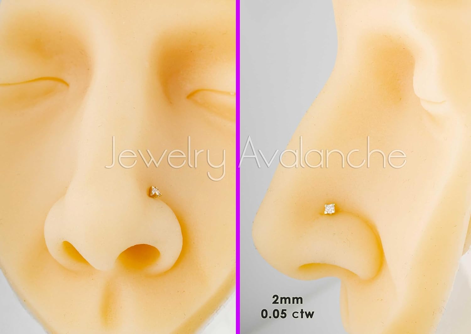 V-Prong Set Princess Cut Moissanite 14K Gold L-Shape Nose Stud - Unisex 22G L-Bend Nose Ring Stud - April Birthstone