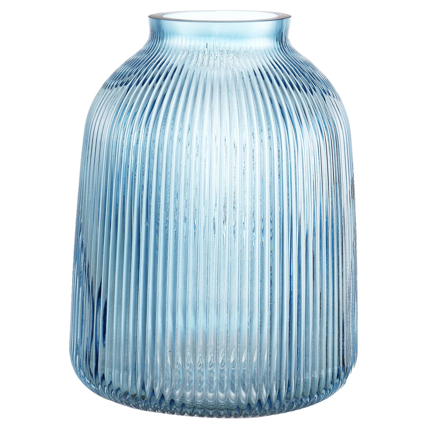 KAYLETIN Blue Glass Vase, Large Vase for Flowers, Flower Vases for Bouquet, Ribbed Glass Vases for Living Room, Bathroom, Dining Table, Office, Wedding, Centerpieces, 20 CM