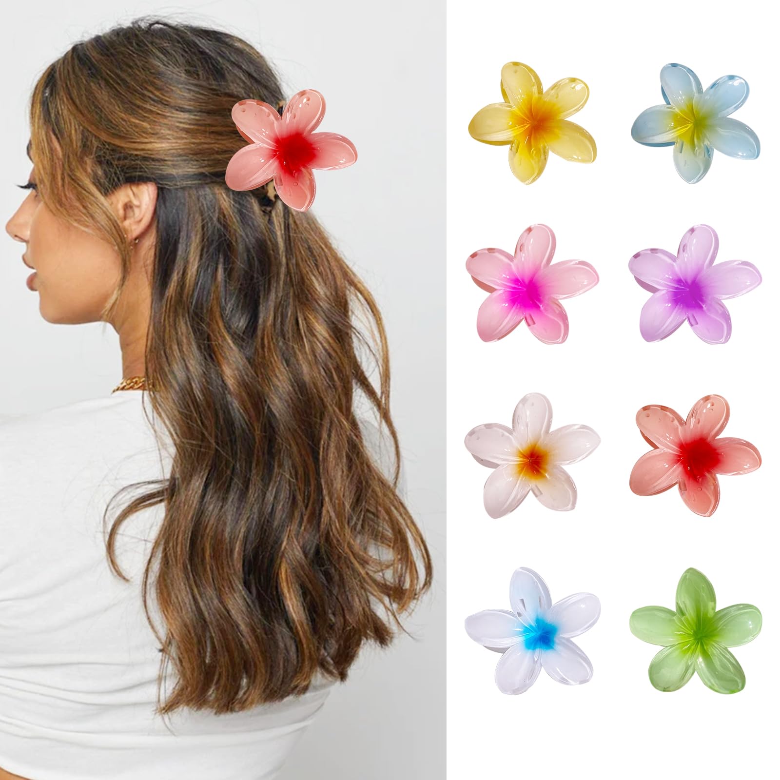 8 Pieces Hawaiian Flower Hair Clips, Mini Flower Hair Clips, Flower Claw Clips, Women's Hair Clips, Hair Clips with Flowers, Hair Clips for Daily, Party, Wedding
