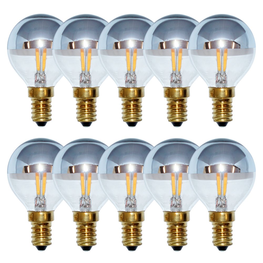 Lot de 10 ampoules LED à filament en forme de goutte - 4 W = 40 W - E14 - Argenté - Blanc chaud - 2200 K
