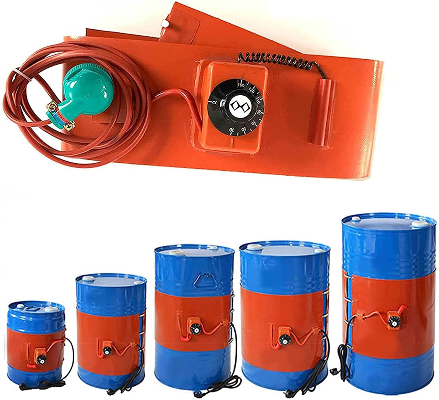 Riscaldatore per fusti di olio in metallo Riscaldatore per fusti di olio in metallo, Avvolgimento termico per fusti in metallo, Cuscinetto riscaldante in silicone con termostato rotante regolabile,