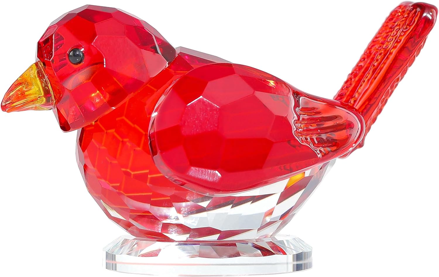 Qianwei Red Crystal Bird Figurine Collectible - Handmade Glass Animals Figurines Crystal Office Desk Table Home Decor Paperweight