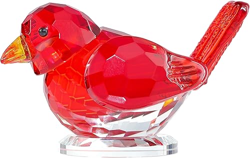 Qianwei Figura de pájaro de cristal rojo coleccionable  Figuras de animales de cristal hechas a mano con cristal para oficina, escritorio, mesa,