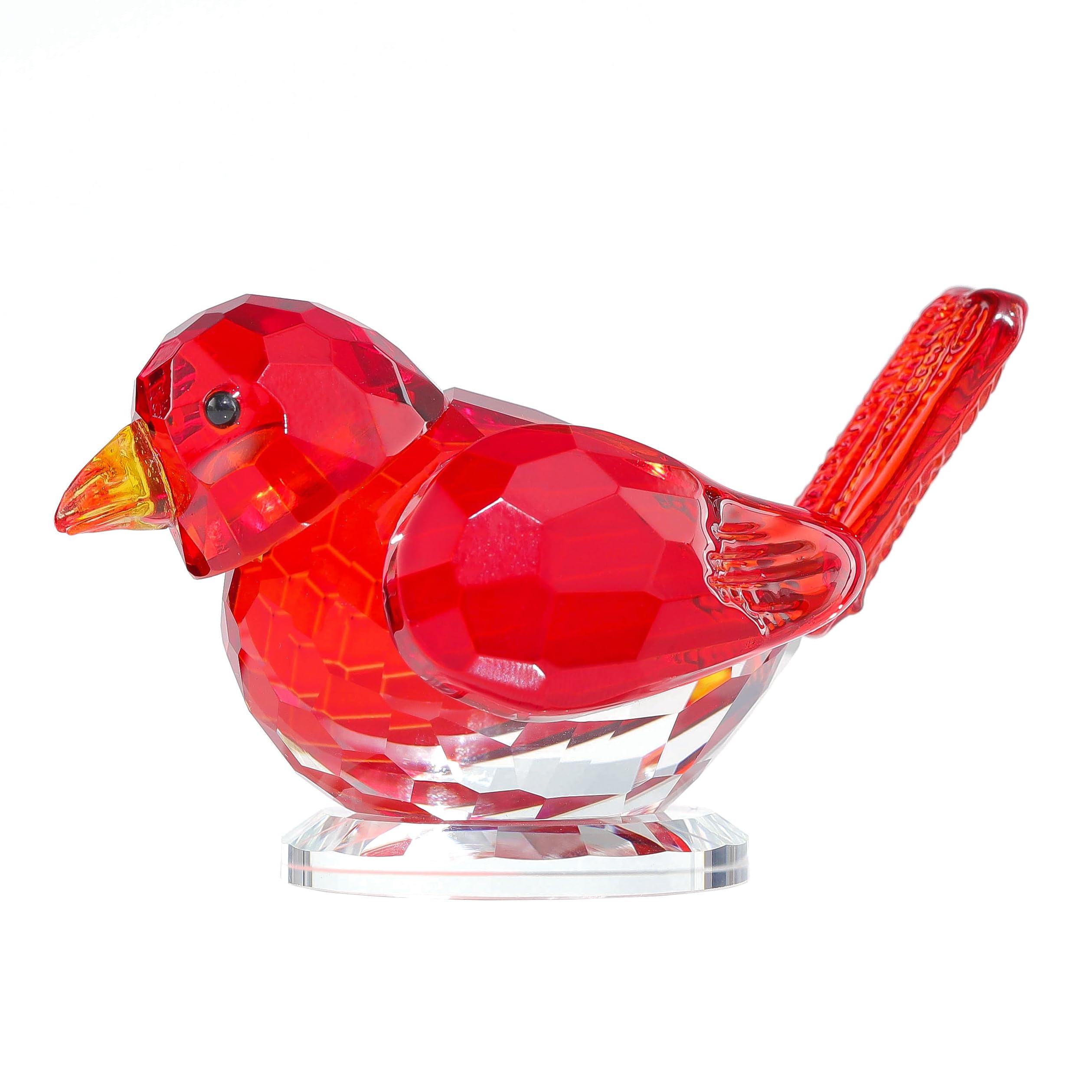 Qianwei Red Crystal Bird Figurine Collectible Handmade Blown Glass Decor