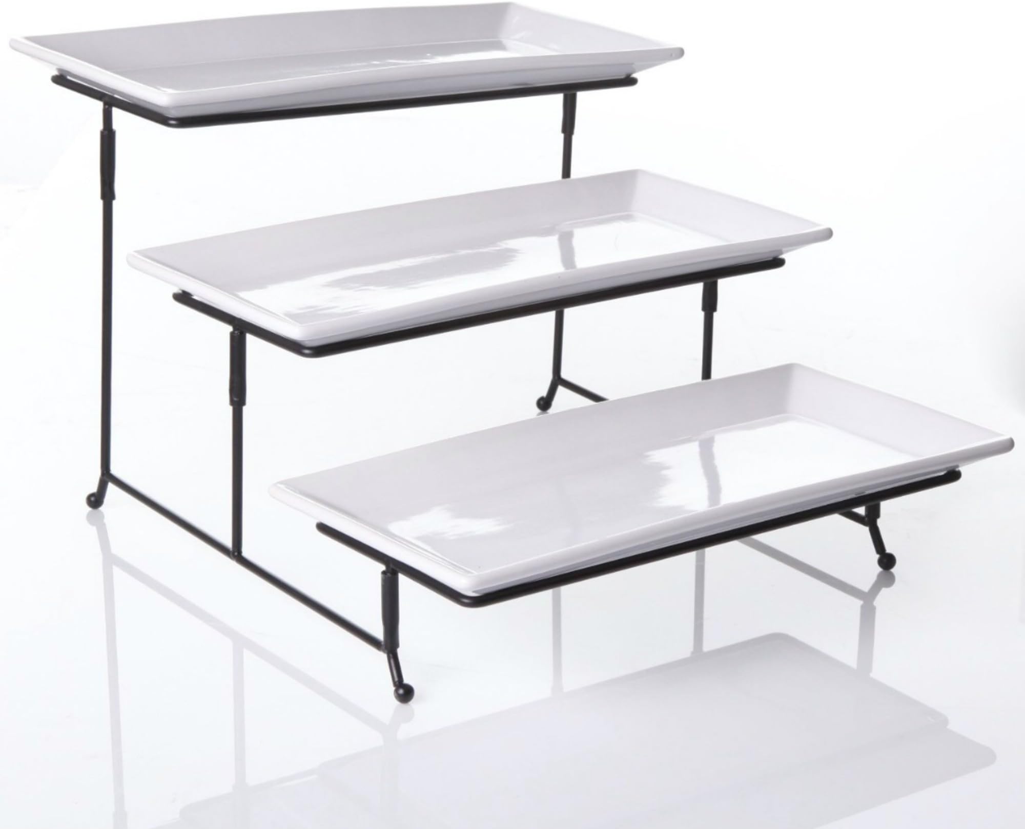 Partito Bella 3 Tier Collapsible Thicker Sturdier Plate Rack Stand with Porcelain Plates, 12 x 6-inch White