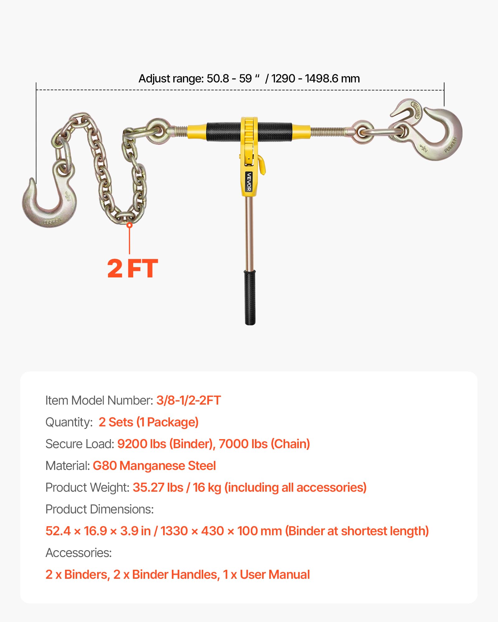 VEVOR Legatore a Cricchetto, Carico di 4173 kg, Legatori a Catena Compatibili con Catene da ca. 9,52 a 12,7 mm, Legatore a Cricchetto per Carichi Pesanti con Maniglie per Camion, Ancoraggio