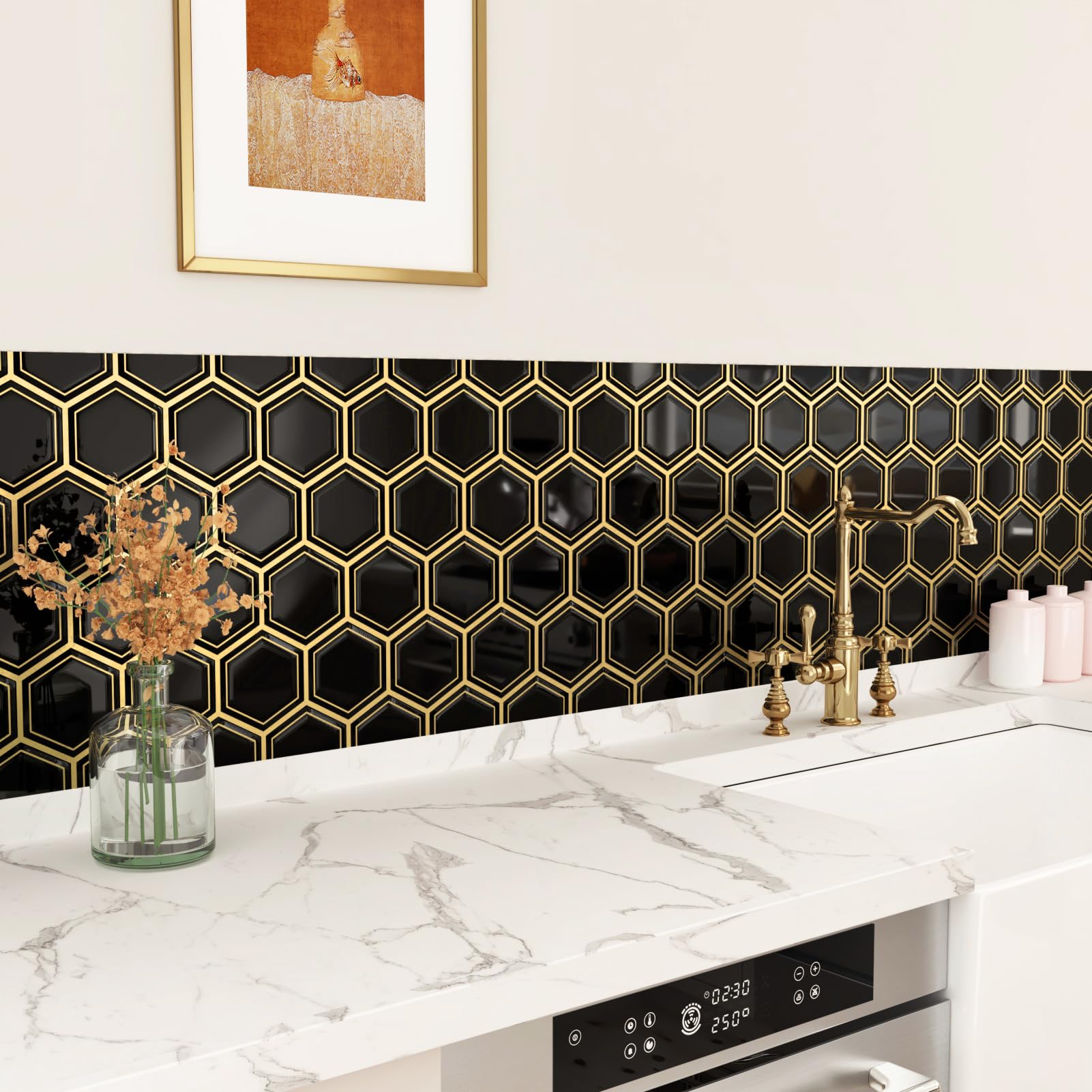 Dosseret Adhésif Hexagonal Marbre Effet Pierre – 12x12 Pouces, Cuisine Salle De Bain, étanche Et Résistant