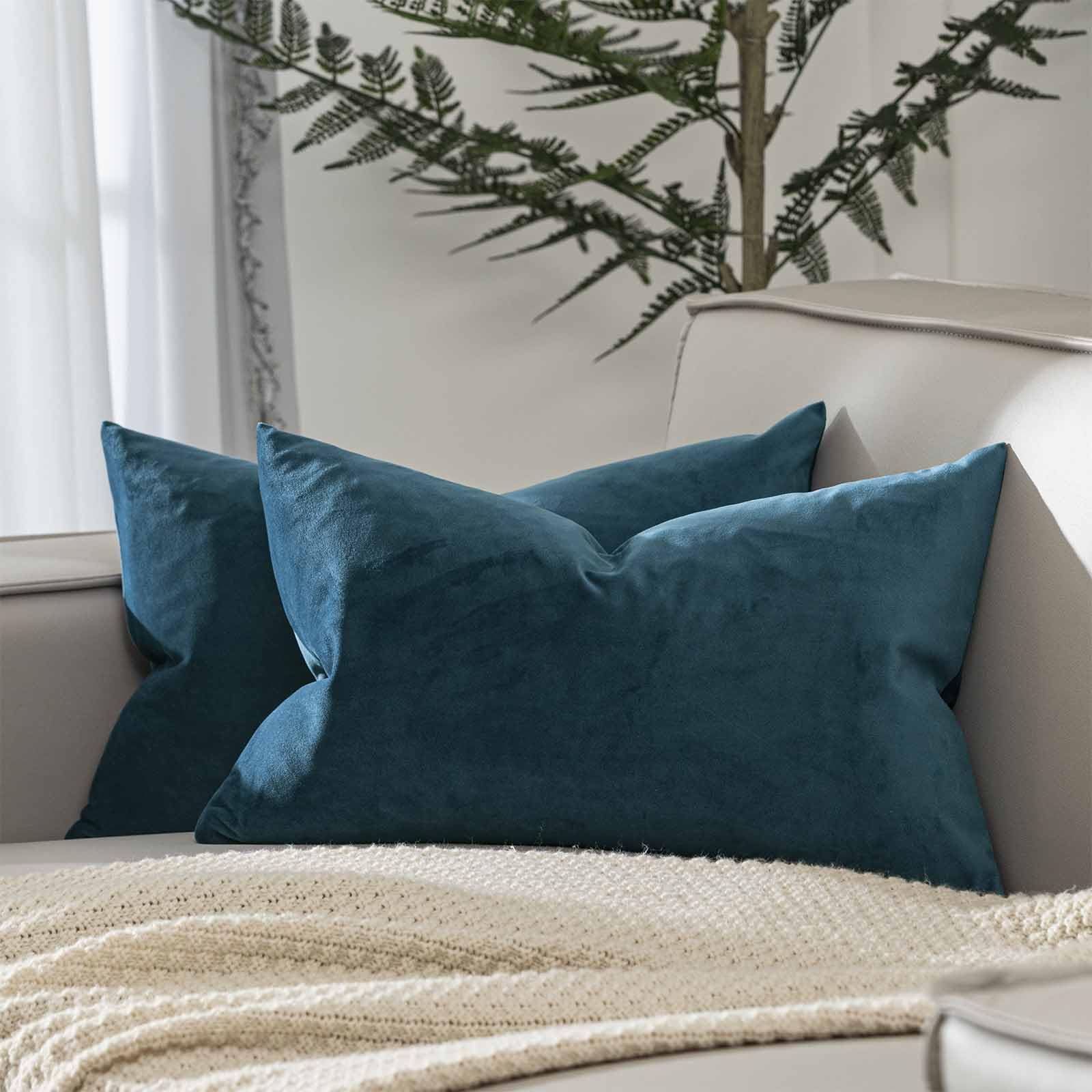 JUSPURBET 16x24 Lumbar Velvet Throw Pillow Covers Set of 2,Prussian
