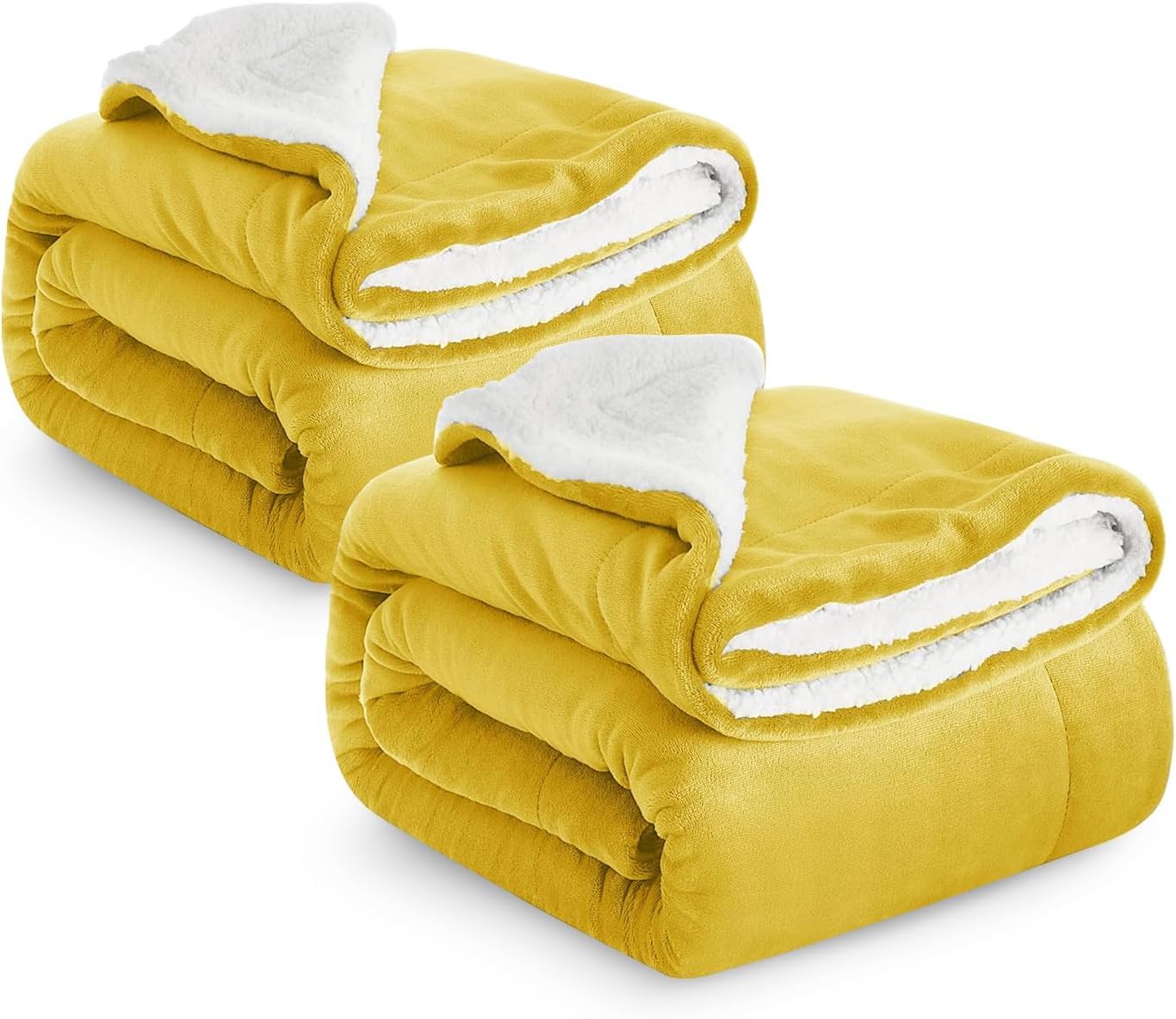 IR Imperial Rooms Sherpa Fleece Blanket Queen Size 2 Pack - Fluffy Microfiber Solid Blankets for Bed - Soft Cozy Warm & Thick Large Throws for Sofas and Couch, Ochre, 200x240cm
