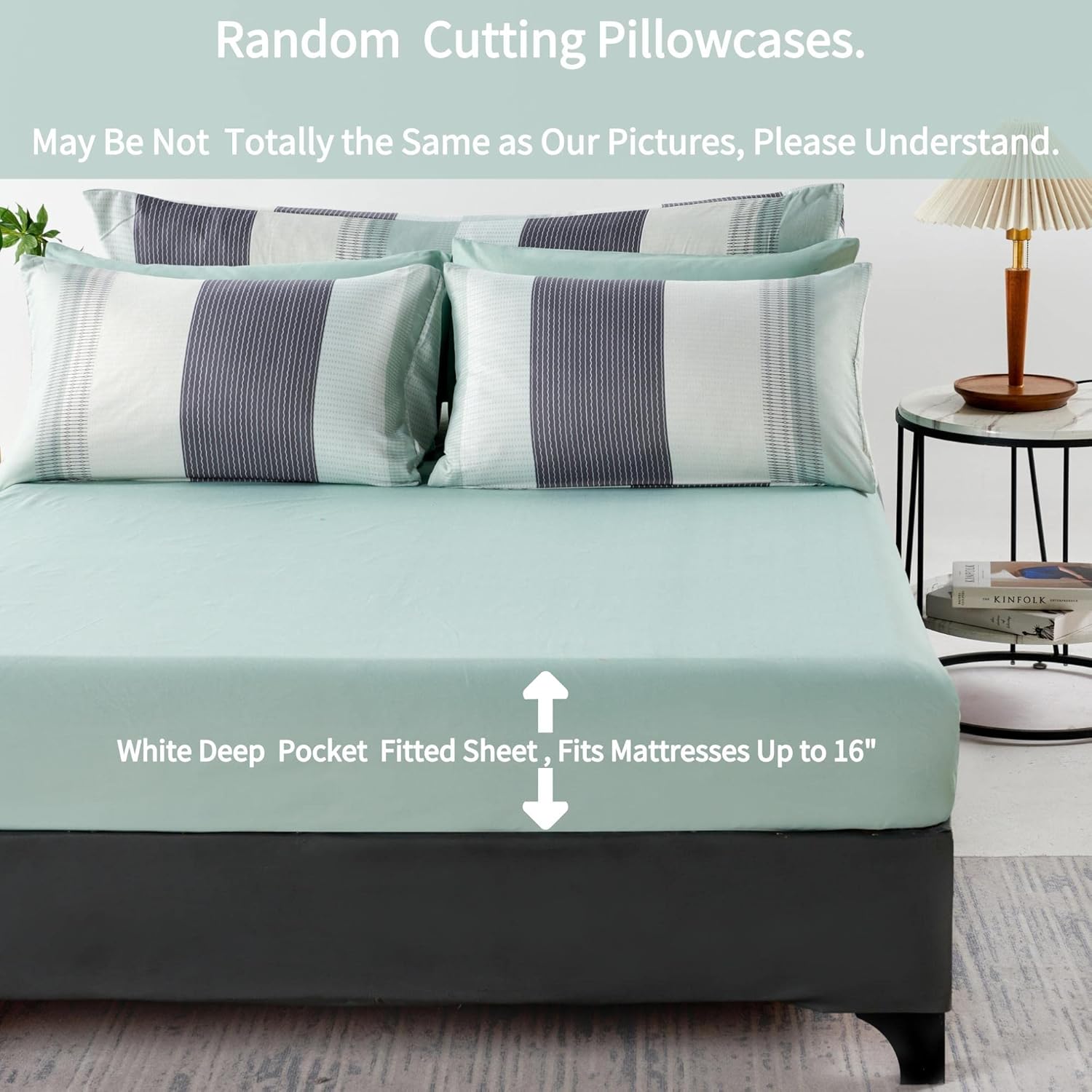RYNGHIPY Sage Green Striped Comforter Set, Geometric Lightweight Soft Bedding Set, All Season Down Alternative Men Boy Comforter with Sheets Pillowcses (Full,Sage Green) - Image 8