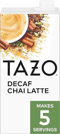 TAZO Decaf Chai Latte, Black Tea Concentrate, Easy-to-Serve Chai Tea for Everyday Lattes, Hot or Iced Tea and Mocktails, 32 oz Tea Mix Carton | Decaffeinated Black Tea with Cinnamon, Cardamom, Ginger and Black Pepper Spices for Hot or Iced Chai Tea Lattes