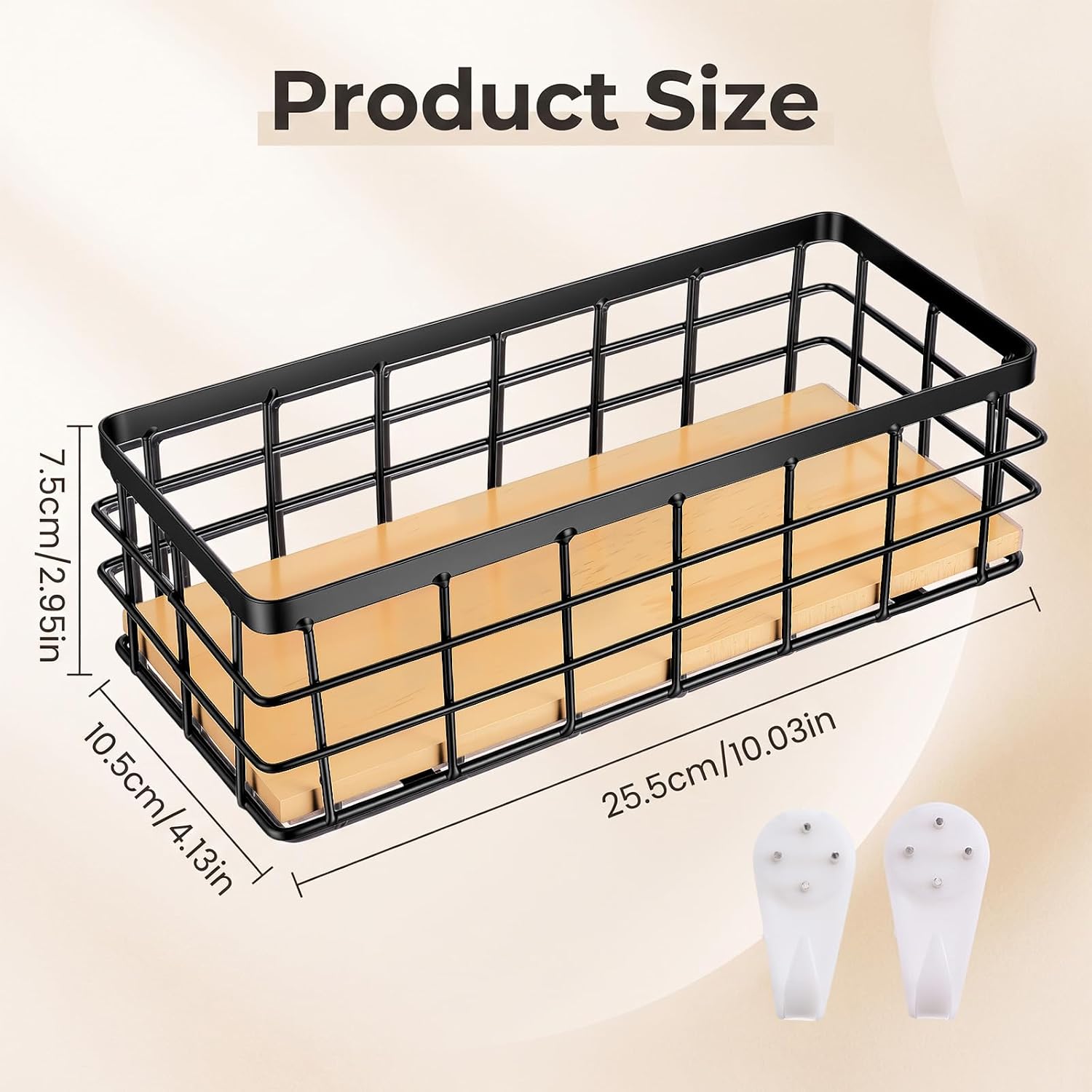 Small Wire Basket Metal Storage Baskets with Wood Base Farmhouse, Black image 2
