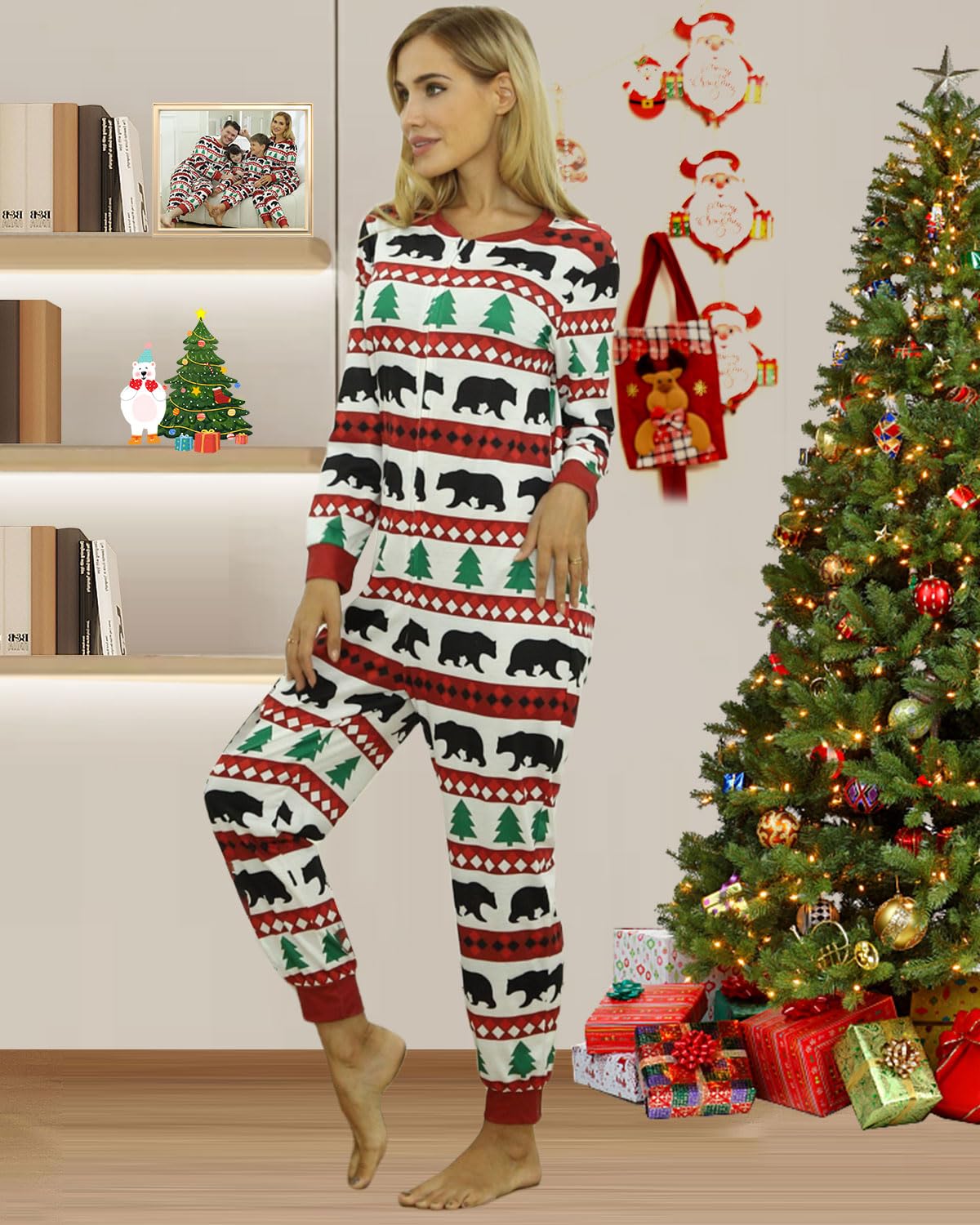 Kouric Pigiama Natale Famiglia Famiglia Donna Festive Christmas all in One Hood Onesie, Pigiama Natalizio Donna Jumpsuit, Onesies One Pezzi Natale Pigiama Famiglia Set per Donna