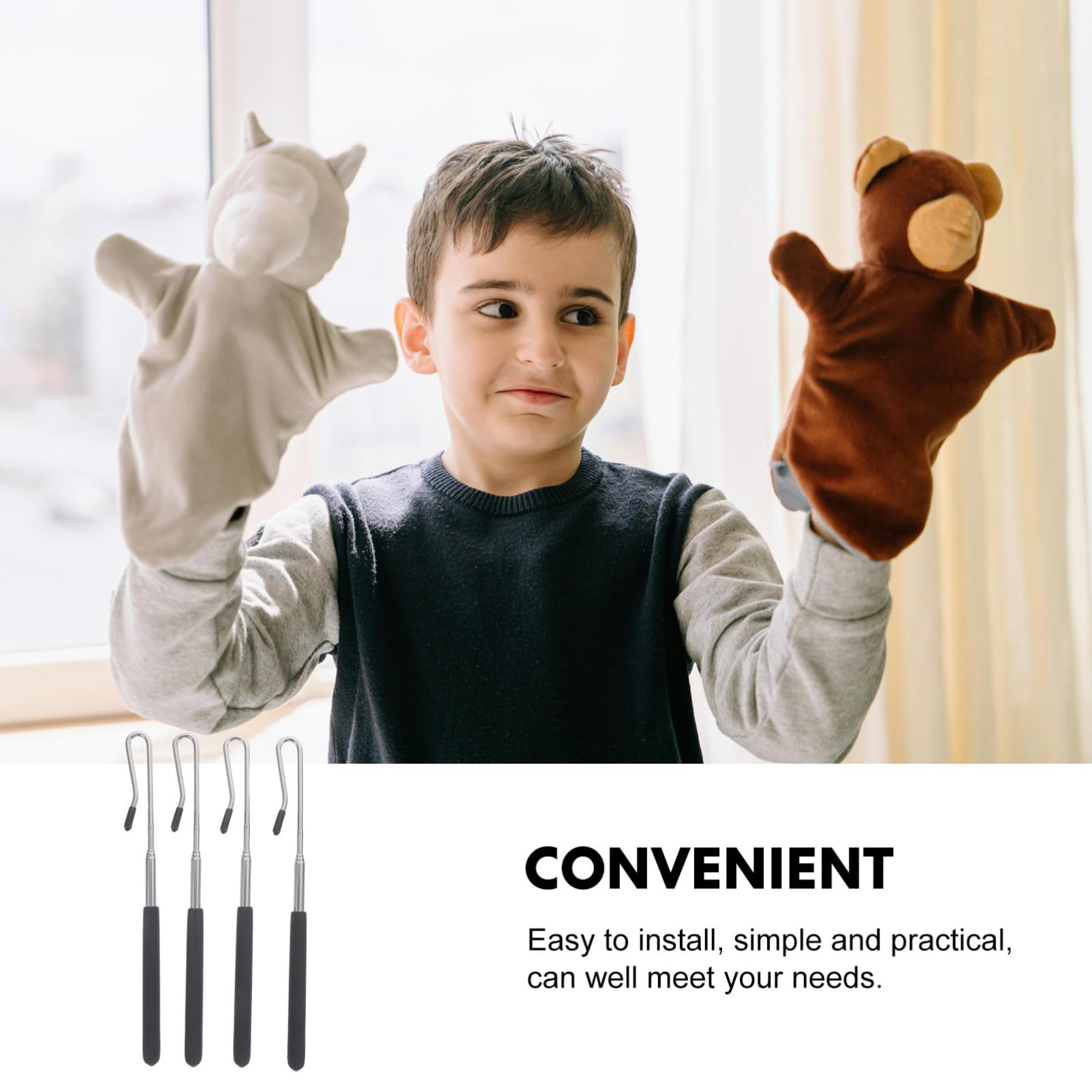 Toddmomy 4 Varillas de Mano Telescópicas de Aleación Ajustables para Control de Brazos de Títeres, Accesorios para Títeres en Escenario o Control Individual