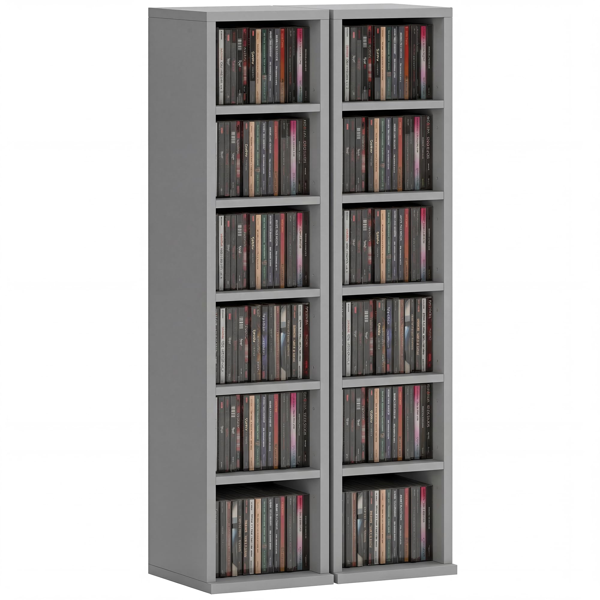 HOMCOM 204 CD Storage Units Set of 2, Blu-Ray Tower Rack with Adjustable Shelves, Bookcase Storage Organiser, Light Grey