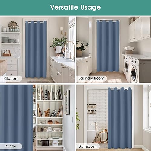 Miniatura 5 de HOMEIDEAS Cortinas de puerta azul piedra, cortina de privacidad con ojales para dormitorio, 39 pulgadas de ancho x 78 pulgadas de largo, cortinas