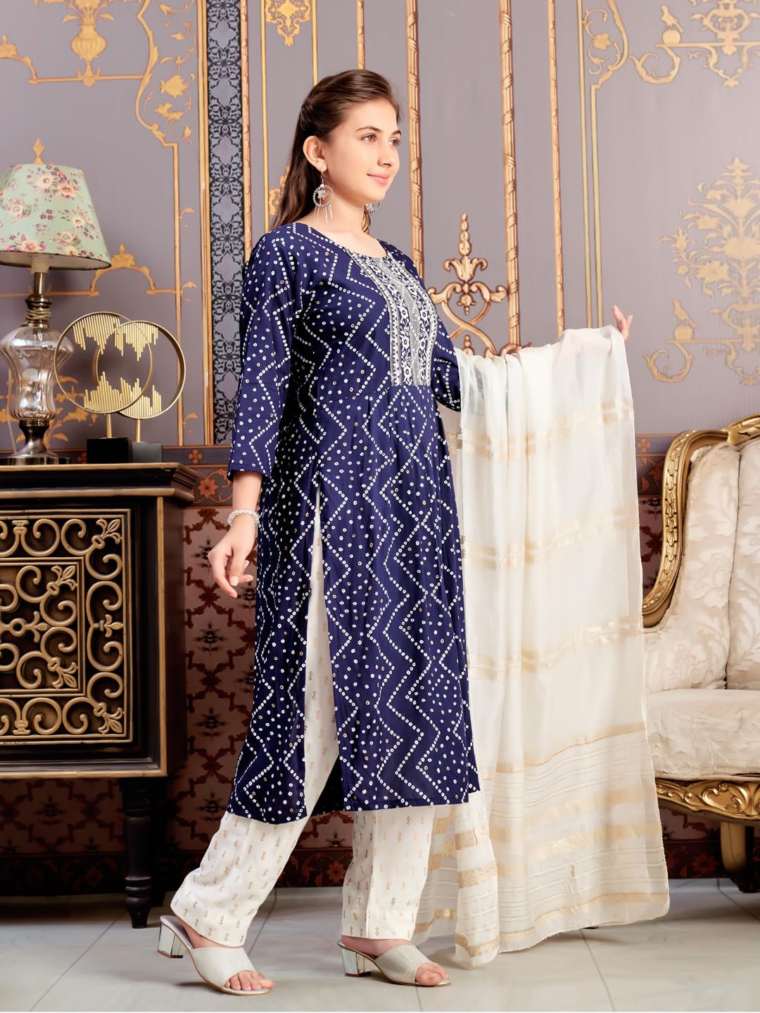 Aarika Girls Ethnic Wear Navy Blue Colour Bandhani Print Embroidey Rayon Kurti-8-15 Years (Kurti-Tr-242)
