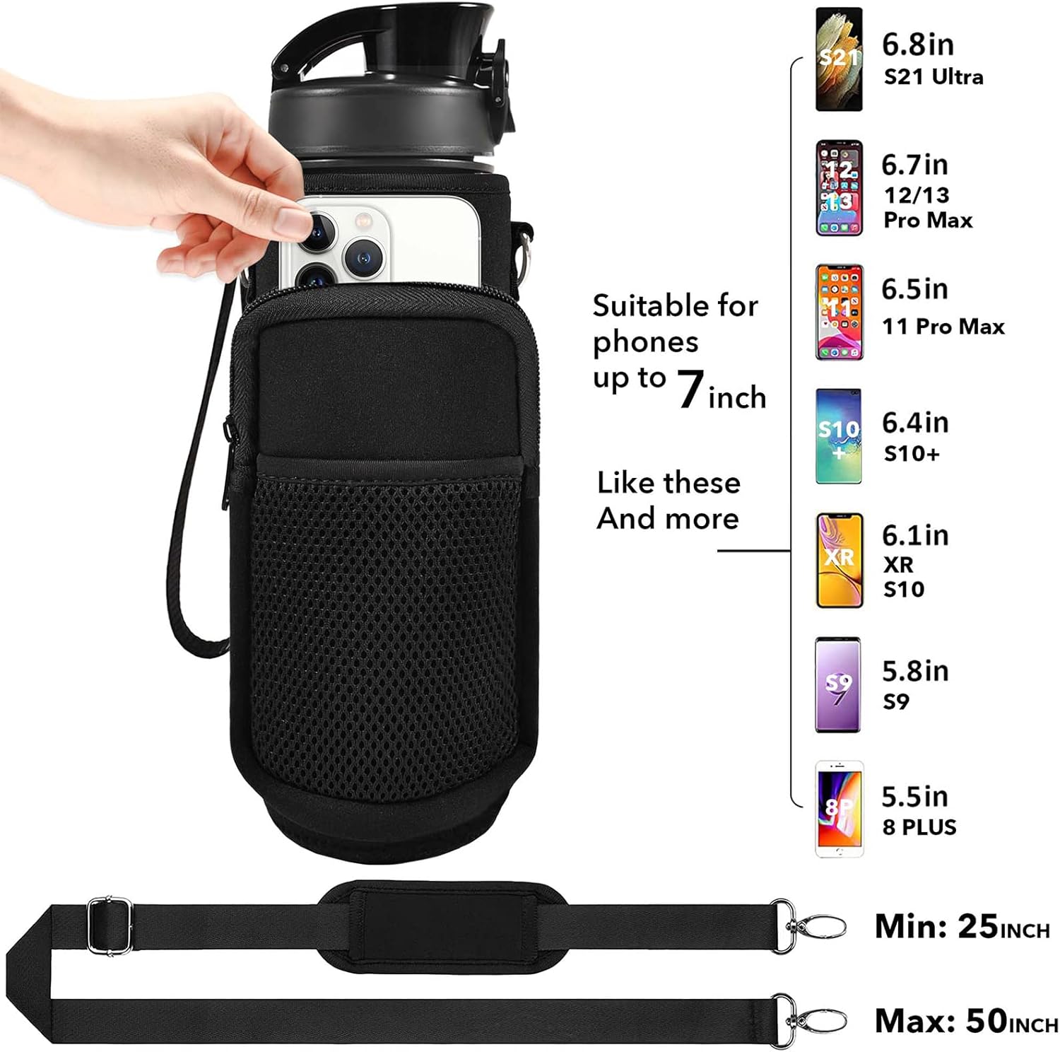 32 oz Water Bottle with Straw and Sleeve, Motivational Water Bottle with Time Marker and Adjustable Shoulder Strap, BPA Free Leakproof Sport Water Jug for Hiking, Gym - Image 4