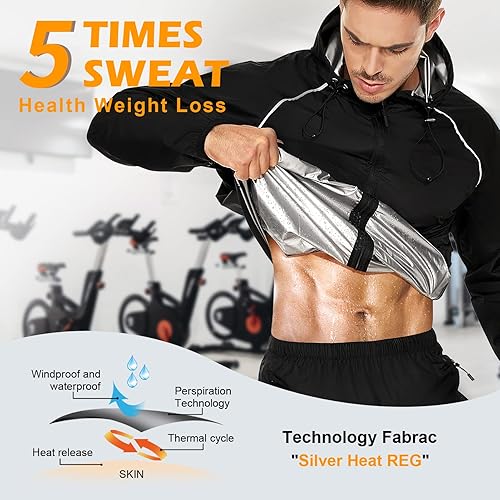 Miniatura 7 de YYQ Traje de sauna para hombre, chaqueta de sauna, pantalones de gimnasio, boxeo, ejercicio, entrenamiento, sauna, sudar para hombre