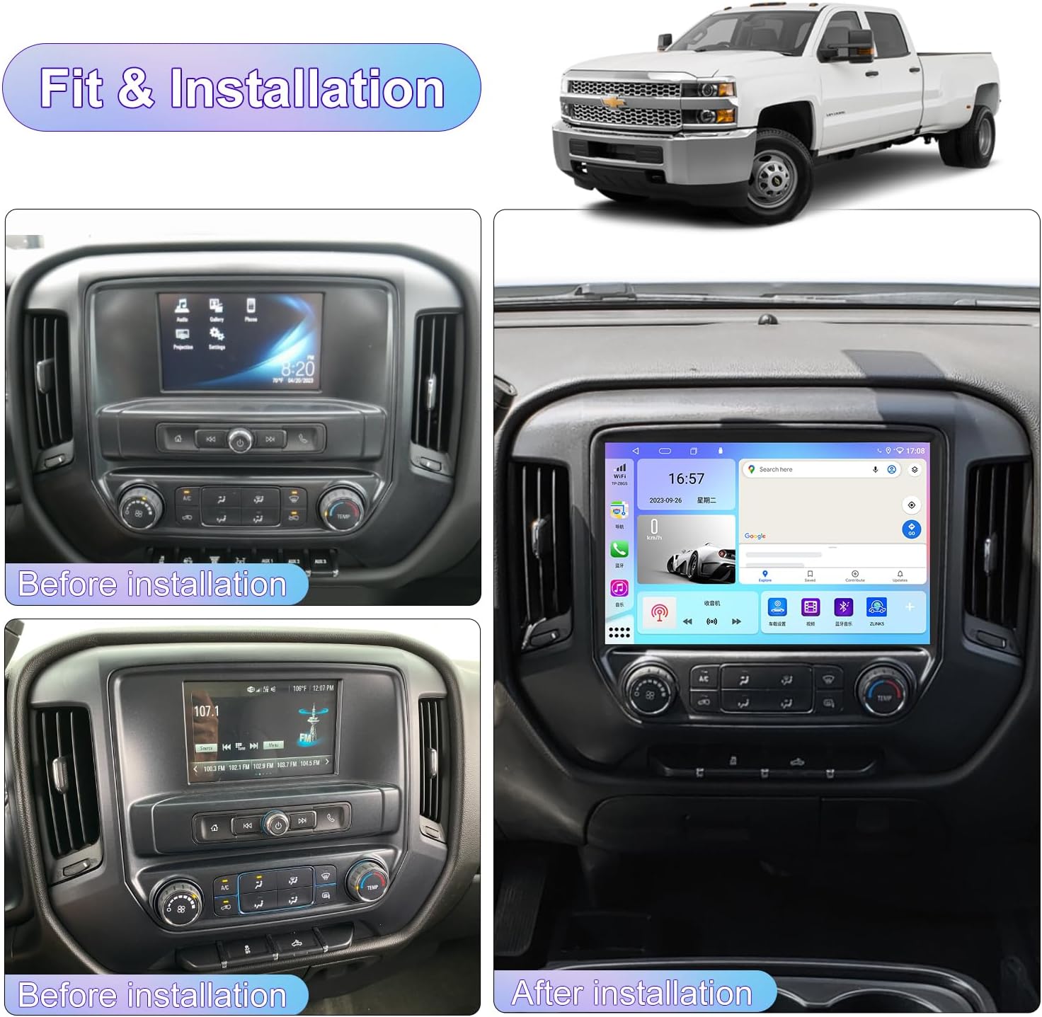 13.1 Inch Car Radio for Chevrolet Silverado GMC Sierra 2014-2019 Stereo Replacement Head Unit 2K IPS Full Touch Screen Carplay Android Auto GPS Navigation Multimedia Play 6+128G