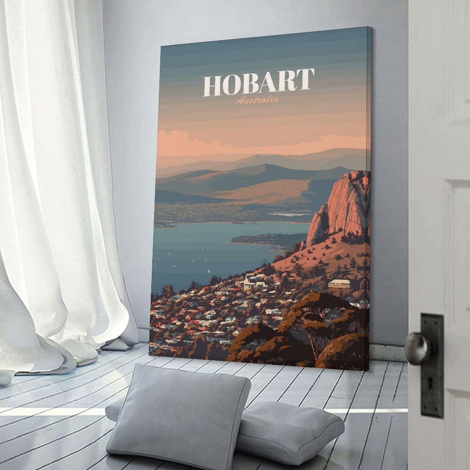 Junmoney Hobart Australia Travel Room Decor Wall Art, 24x36inch(60x90cm), for Feature Walls in Flats Or Modern Rooms, Wall Decor Suited to Curated Displays