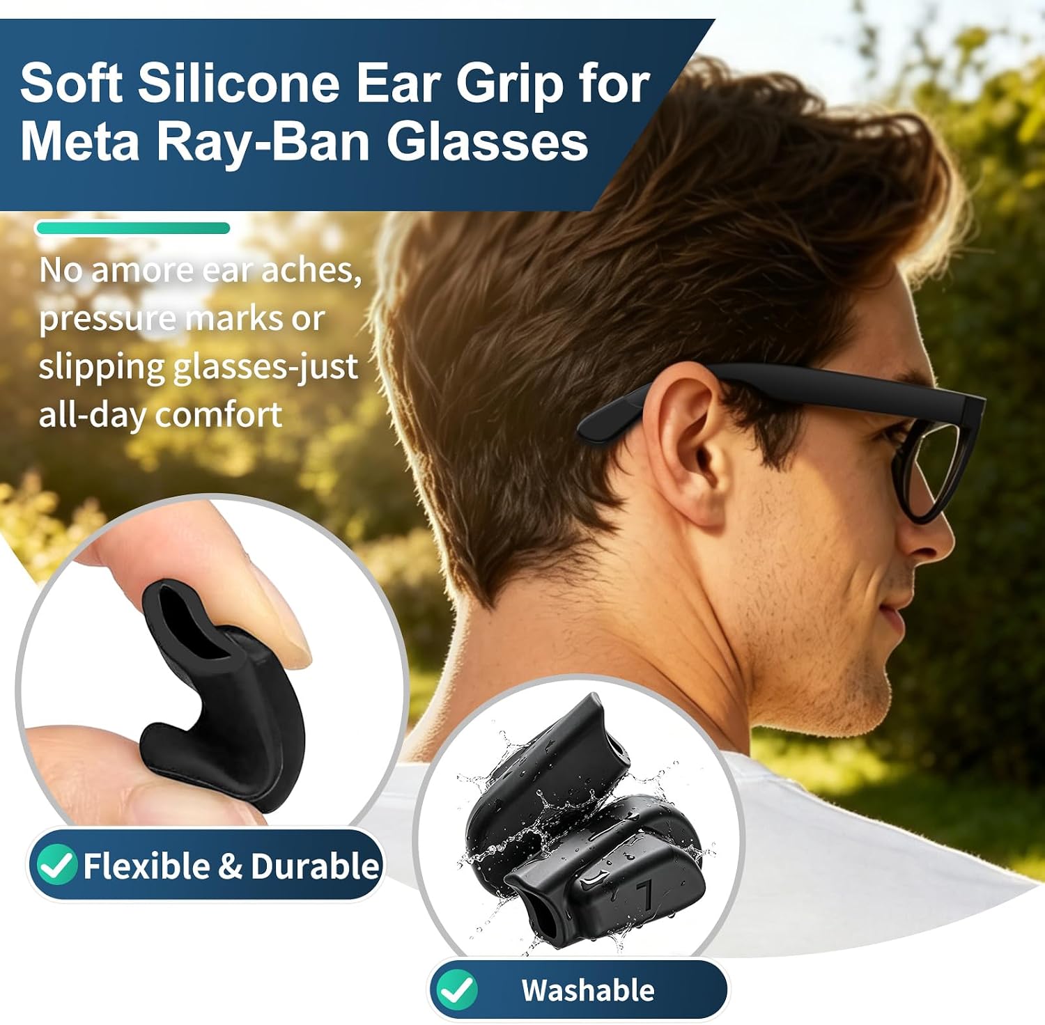 3Pairs Eyeglass Ear Grip S/M/L Size for Ray-Ban Meta Wayfarer/Skyler/Headliner Gen 1/2,Meta Blayzer/Scriber Optics Smart Glasses Accessories,Anti-Slip Silicone Eyeglass Retainer Connection-friendly image 3