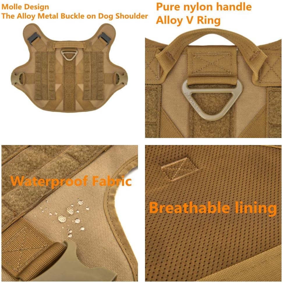 Tactical Dog Vest Molle k9 Harness with Pulling Handle and Front Clip Leash