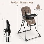 BABY JOY Foldable High Chair, Portable Highchairs for Babies and Toddlers with 3-Position Adjustable Tray & Footrest, Removable Seat Cushion, 5-Point Safety Harness, Space Saving Design (Coffee)