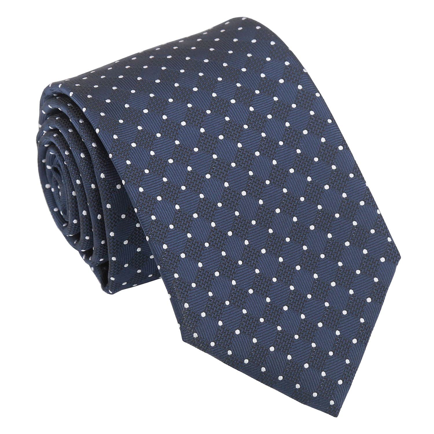 Dqt Men's Navy & White Geometric Pin Dot Tie – 8Cm Classic Width Necktie – Wedding, Business & Formal