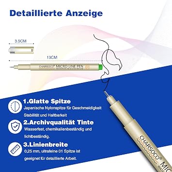 Micro Pen, Fine Point Pen with 12 Colors, Waterproof Archival Ink, 0.25mm Fineliner Ink Pens for Artist Illustration, Sketching, Anime, Manga, Technical Drawing and Scrapbooking