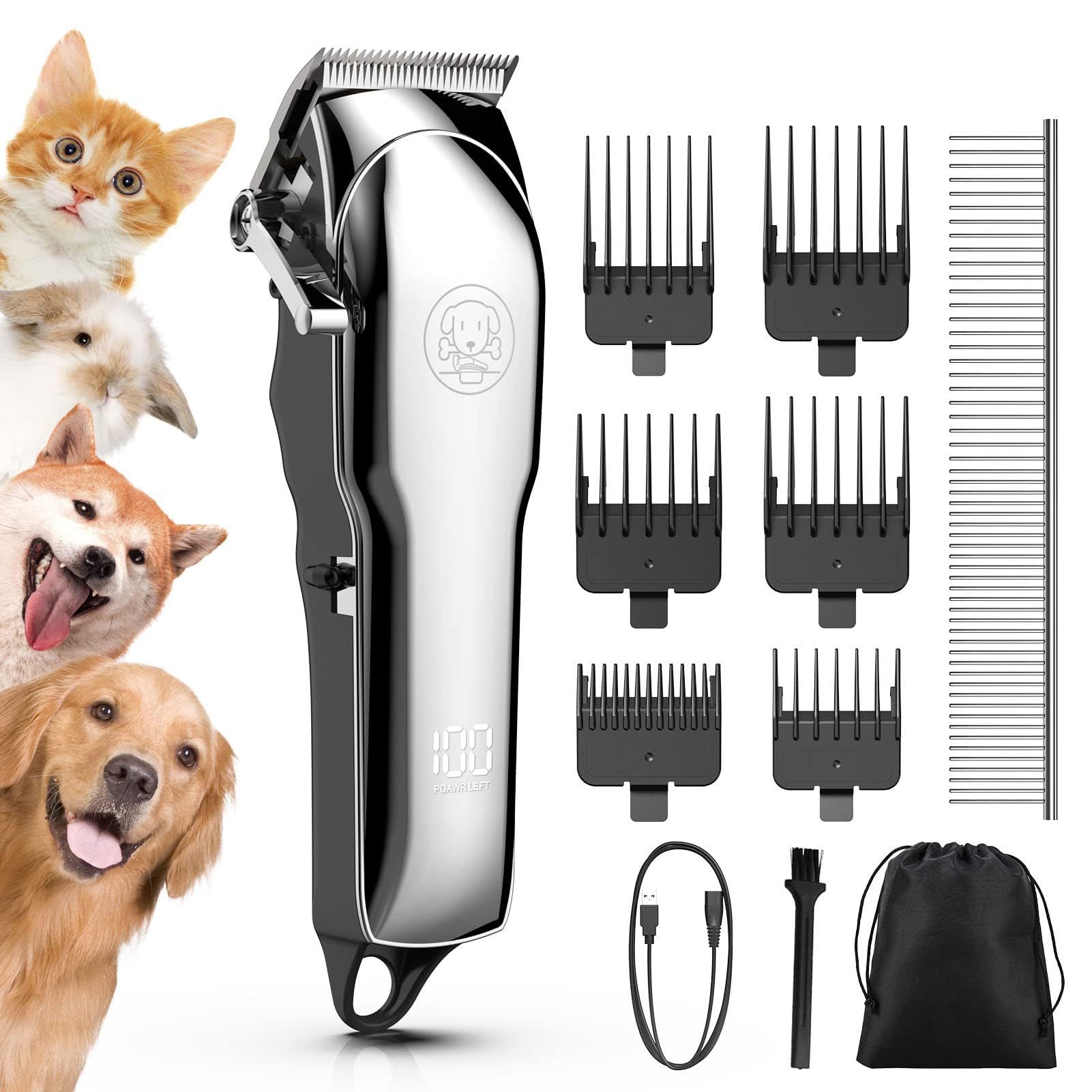 Beedove Dog Clippers Thick Hair, 7000RPM Professional Cordless Dog Grooming Kit Low Noise Rechargeable Cordless Pet Shaver with Stainless Steel Blade/Waterproof for Pets and AnimalsBeedove Dog Clippers Thick Hair, 7000RPM Profession…