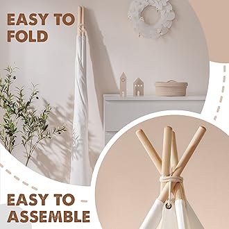 Tiny Land Teepee Tent for Kids – 100% Cotton Play Tent with Padded Mat & Star Lights, Foldable with Carry Bag, Indoor Play Tent for Girls & Boys