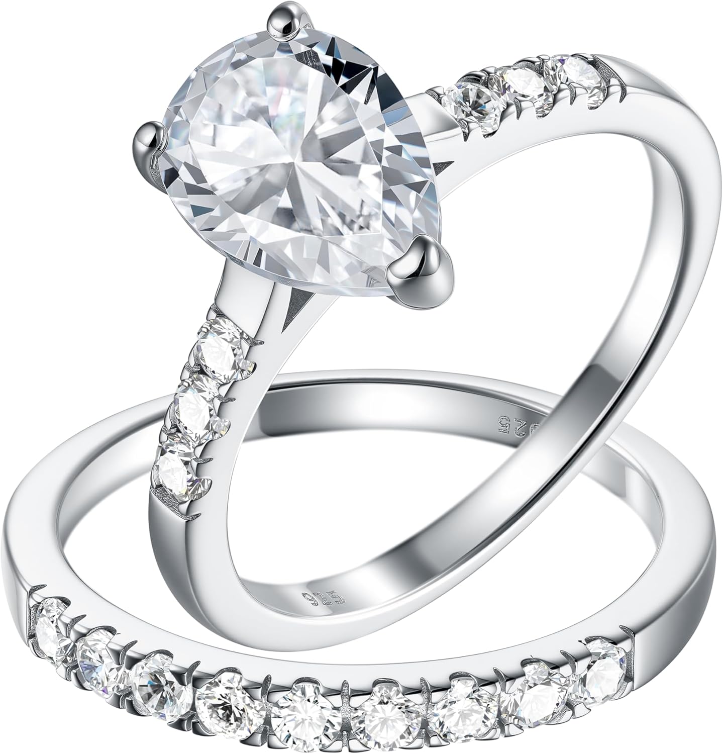 3 Ct Pear Cut Cubic Zirconia Solitaire Engagement Ring Set 925 Sterling Silver Wedding Ring Set, Travel Rings, Anniversary Rings for Women