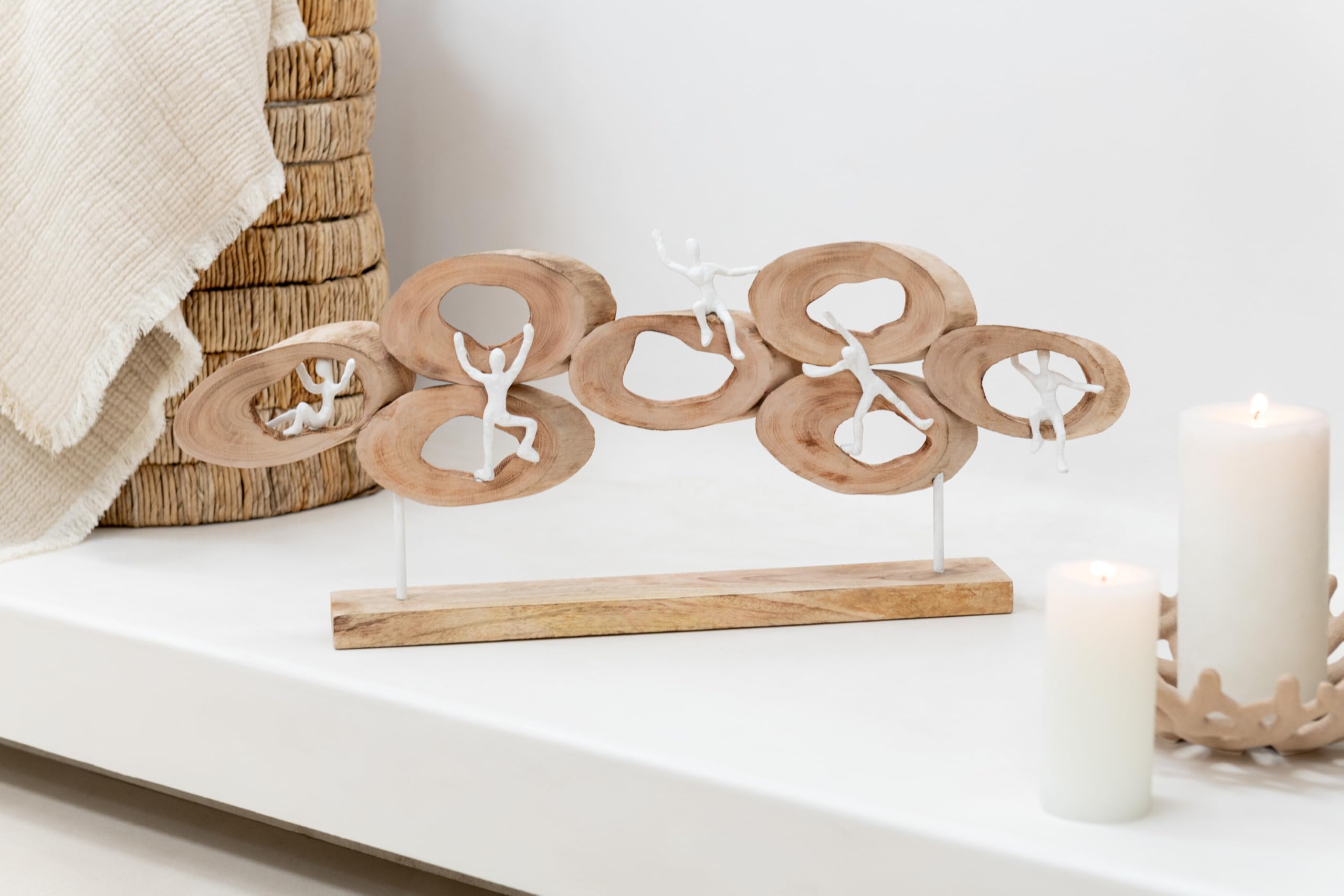 MF Lebenskreis Skulptur aus Mangoholz, Moderne Dekofigur in Natur, 73 x 31 x 8 cm, Abstrakte Figuren auf Holzsockel, Wohnzimmer Deko