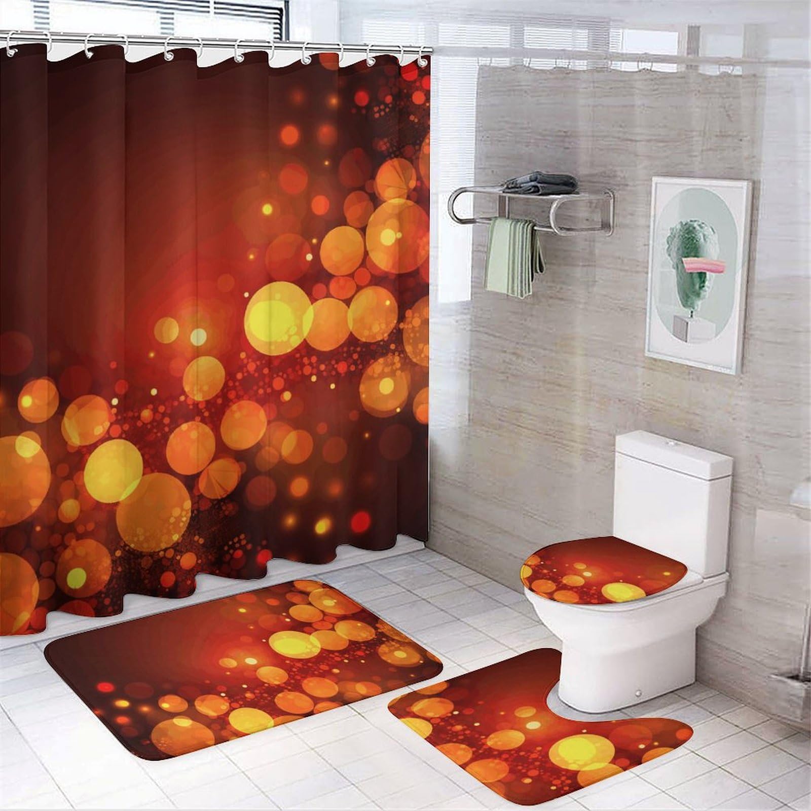 Ensemble de bain antidérapant 4 pièces rideau imperméable et polaire